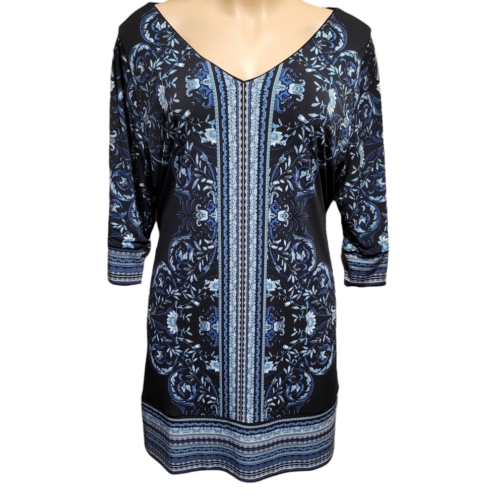 White House Black Market Black and Blue Midi Dress